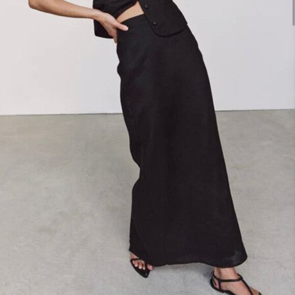 DISSH Dresses & Skirts - ROBERTS BLACK LINEN MIDI SKIRT